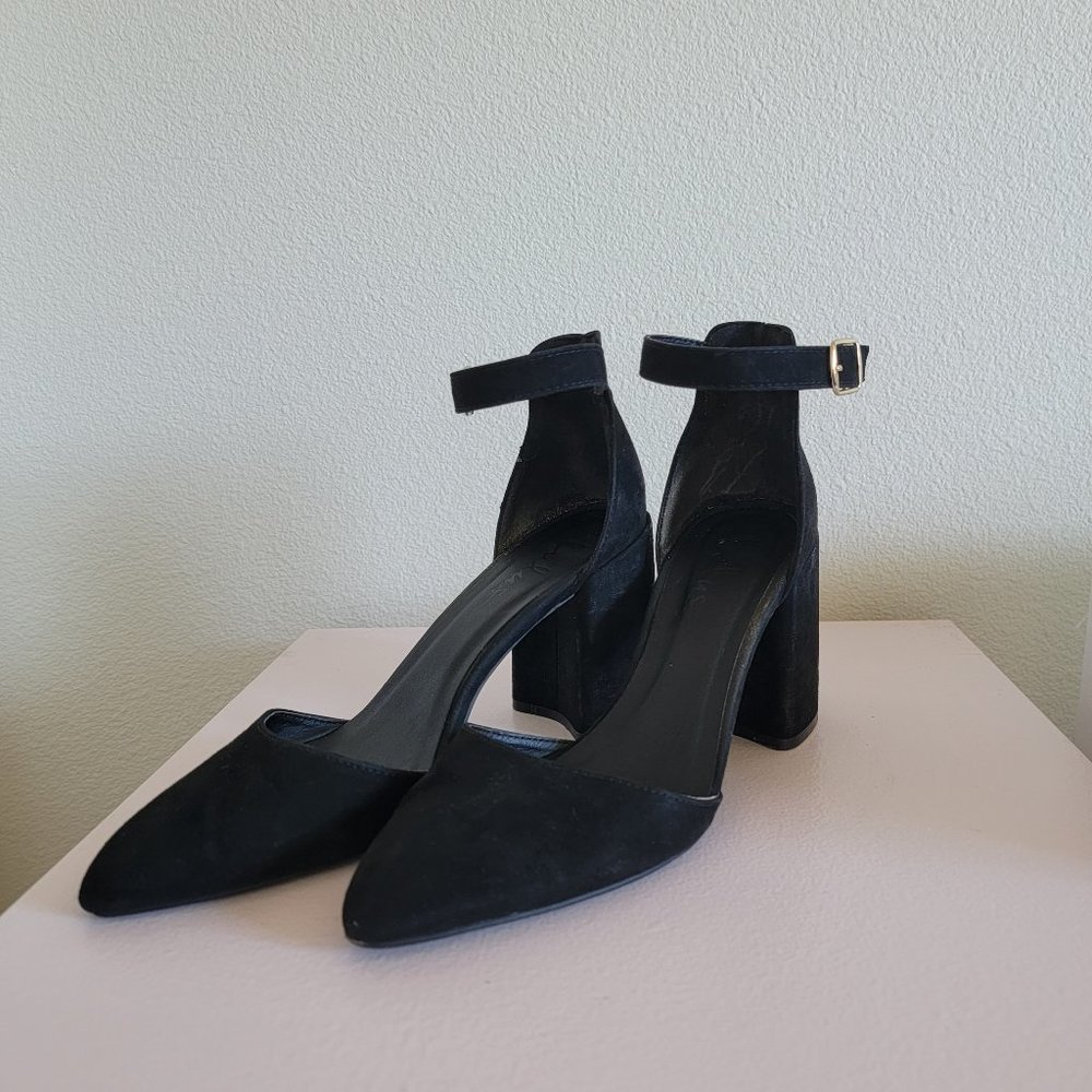 Lulus Ellarose Black Suede Ankle Strap block heel
